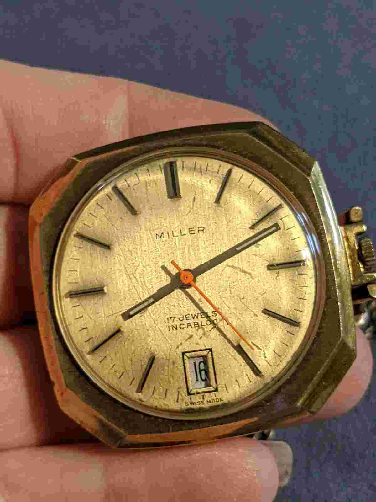 Pendant Pocket Watch Miller 17 jewels w/ ANTIQUE ENAMEL ART MEN BELT WATCH CHAIN