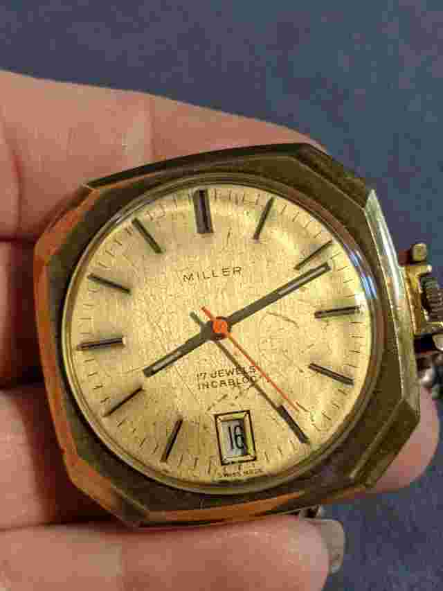 Pendant Pocket Watch Miller 17 jewels w/ ANTIQUE ENAMEL ART MEN BELT WATCH CHAIN