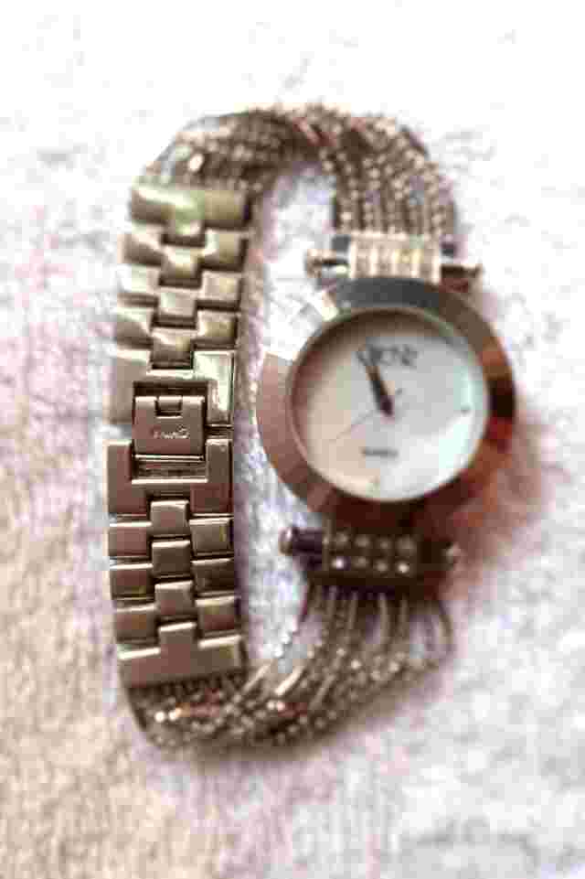 Caché Quartz Stainless Steel Multi-Strand Beaded Bracelet Watch