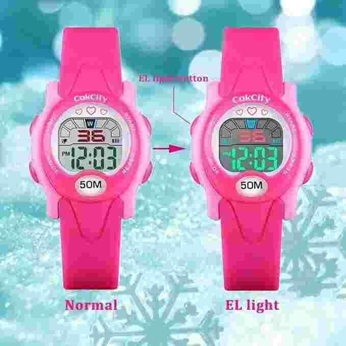 Girls Watch Digital Waterproof  Cute LED Watch w/Luminous Alarm, Kids Watch-Pink