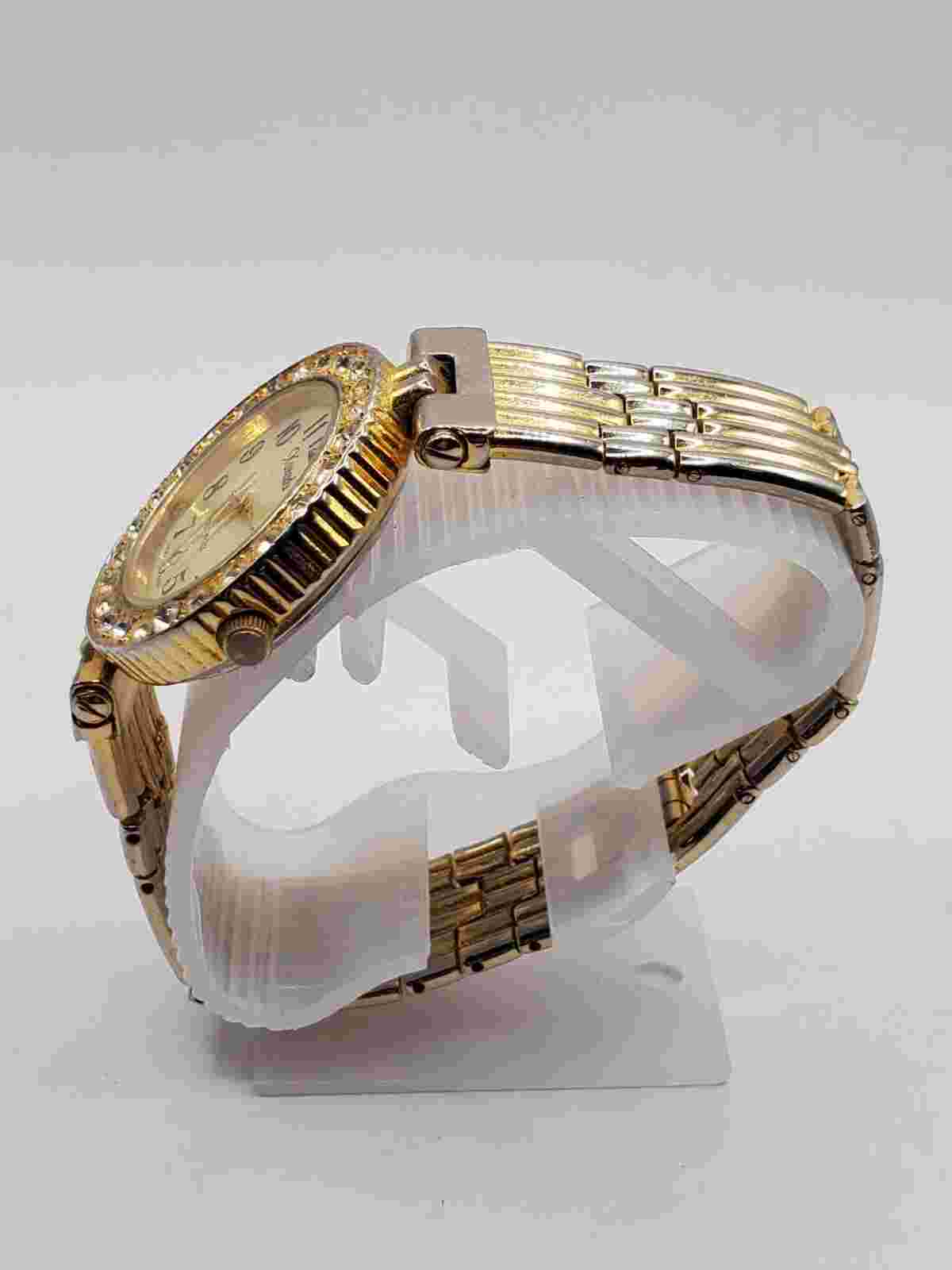 Xanadu Ladies Fashion Gemmed Quartz Watch 30mm Round Gold Tone Bracelet Band