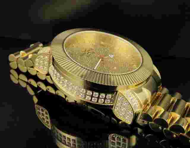 Mens Khronos Yellow Finish Canary Simulated Diamond Presidential Watch
