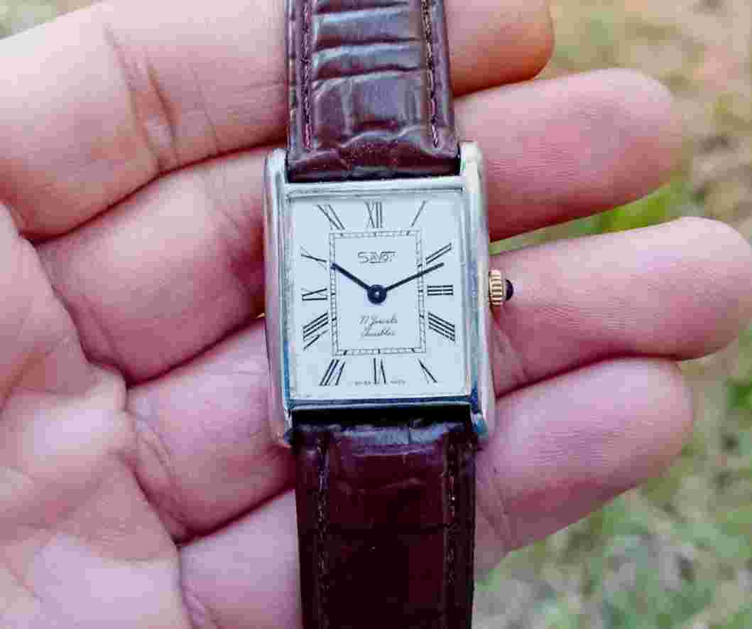 Vintage Savoy watch Tank mechanic Swiss watch Gold plated 1970s Rare Watch