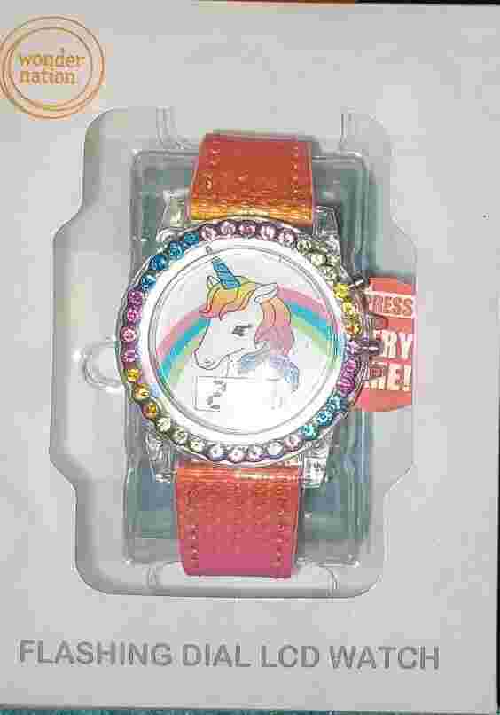 Wondernation Kids Rainbow Unicorn Flashing Dial LCD Watch W/ Adjustable Band NEW
