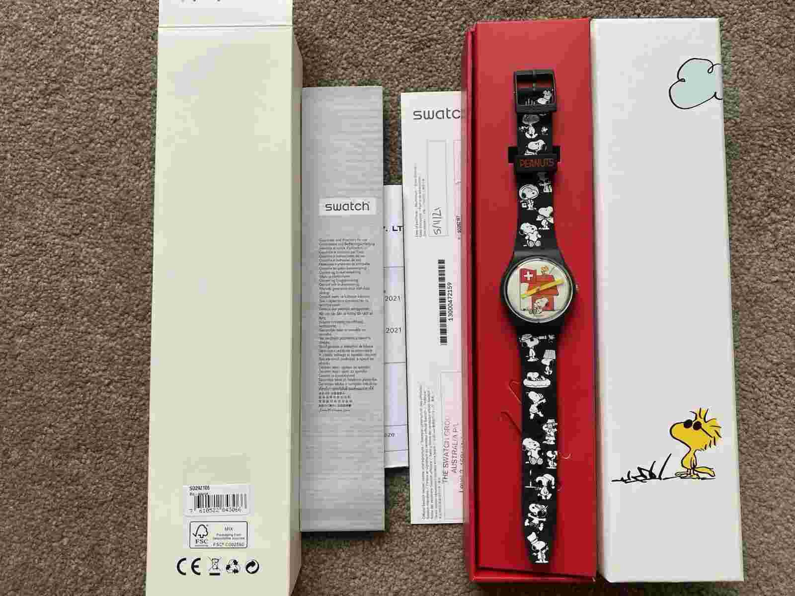 Swatch X Peanuts GRANDE BRACCHETTO Snoopy Watch SO28Z107 New