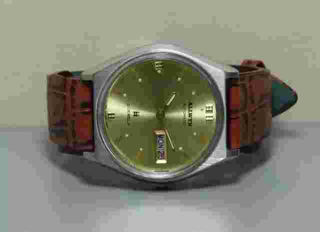 Vintage Allwyn Automatic Day Date Mens Stainless Steel Wrist Watch Old Used R268