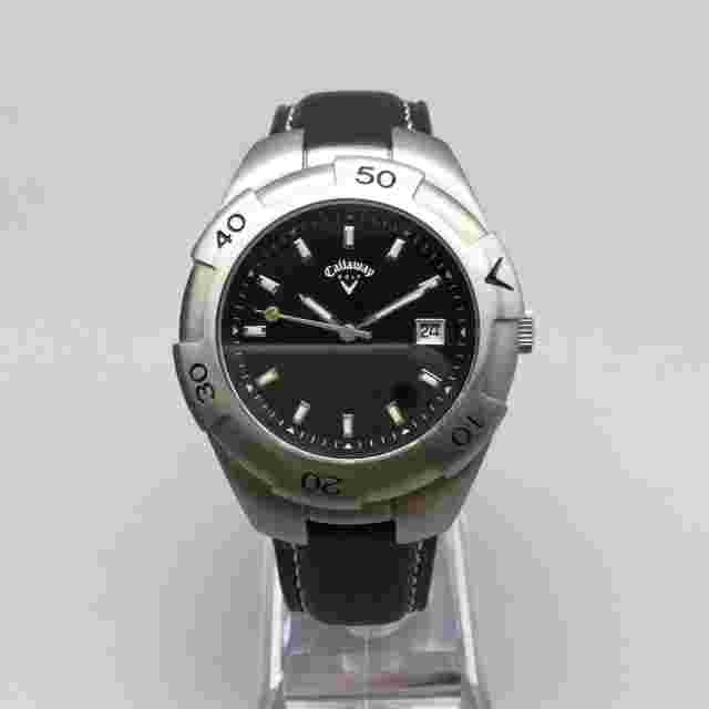 Callaway Golf Watch Men 39mm Silver Tone Black Dial Date CY2002 New Battery