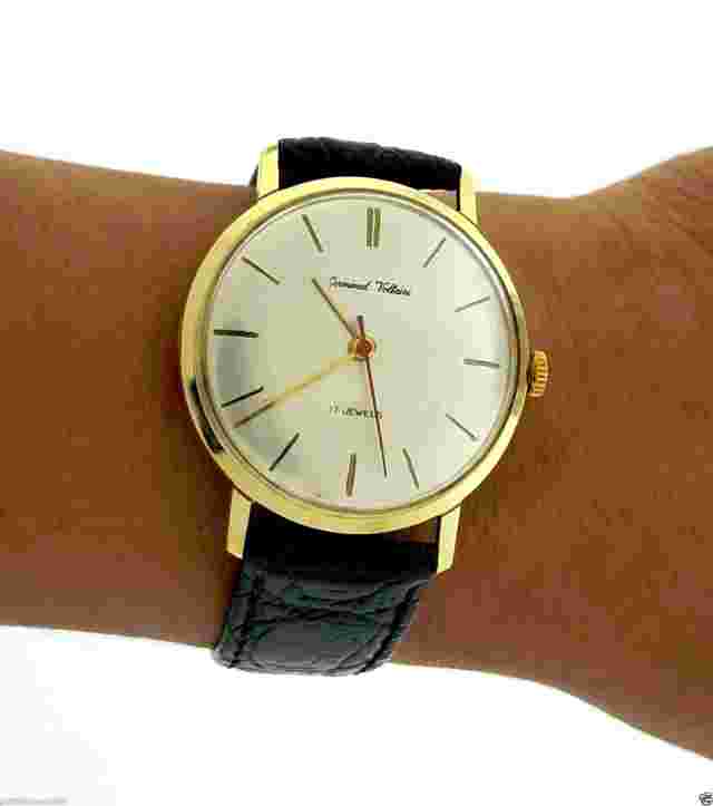 GERMINAL VOLTAIRE 34mm Vintage Watch 14K YG Leather Band 106Y Mechanical Box