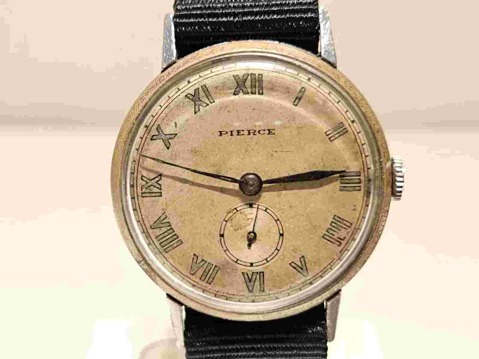 VINTAGE RARE WW2 ERA SUB SECOND CHROMED MEN'S SWISS 35mm WATCH "PIERCE"15J