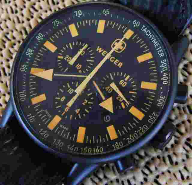Men WENGER Swiss Army RAID COMMANDO 12Hr CHRONOGRAPH~Rare Black PVD/ORANGE Model