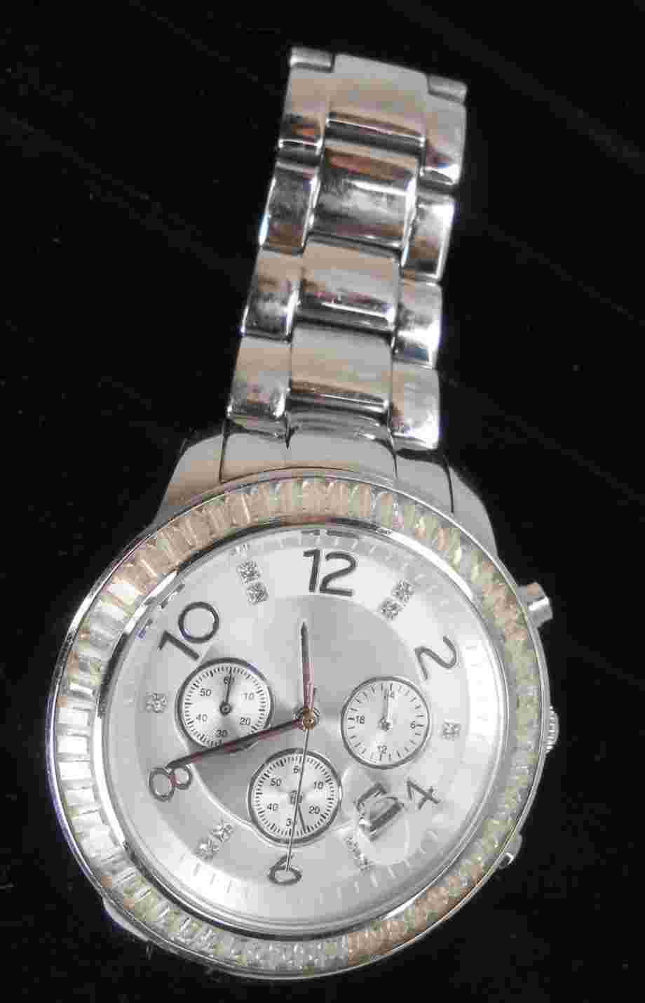 Silpada Stainless Steel Silver Baguettes Dial Face w/Date Chrono Watch
