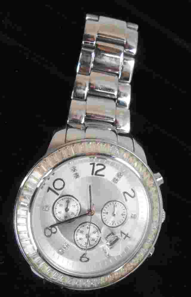Silpada Stainless Steel Silver Baguettes Dial Face w/Date Chrono Watch