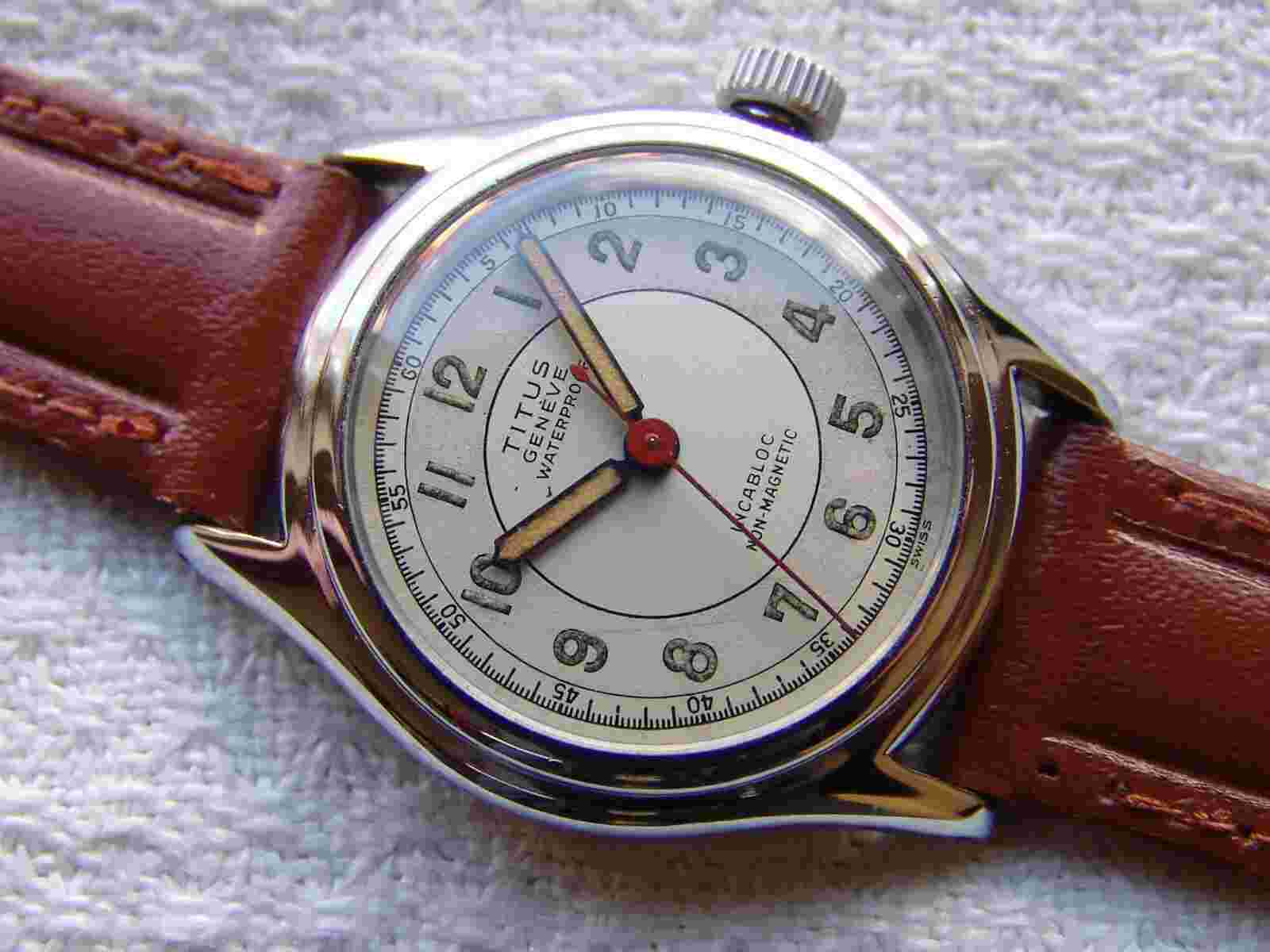 VINTAGE men's military TITUS GENEVE good condition WWII ERA WRISTWATCH