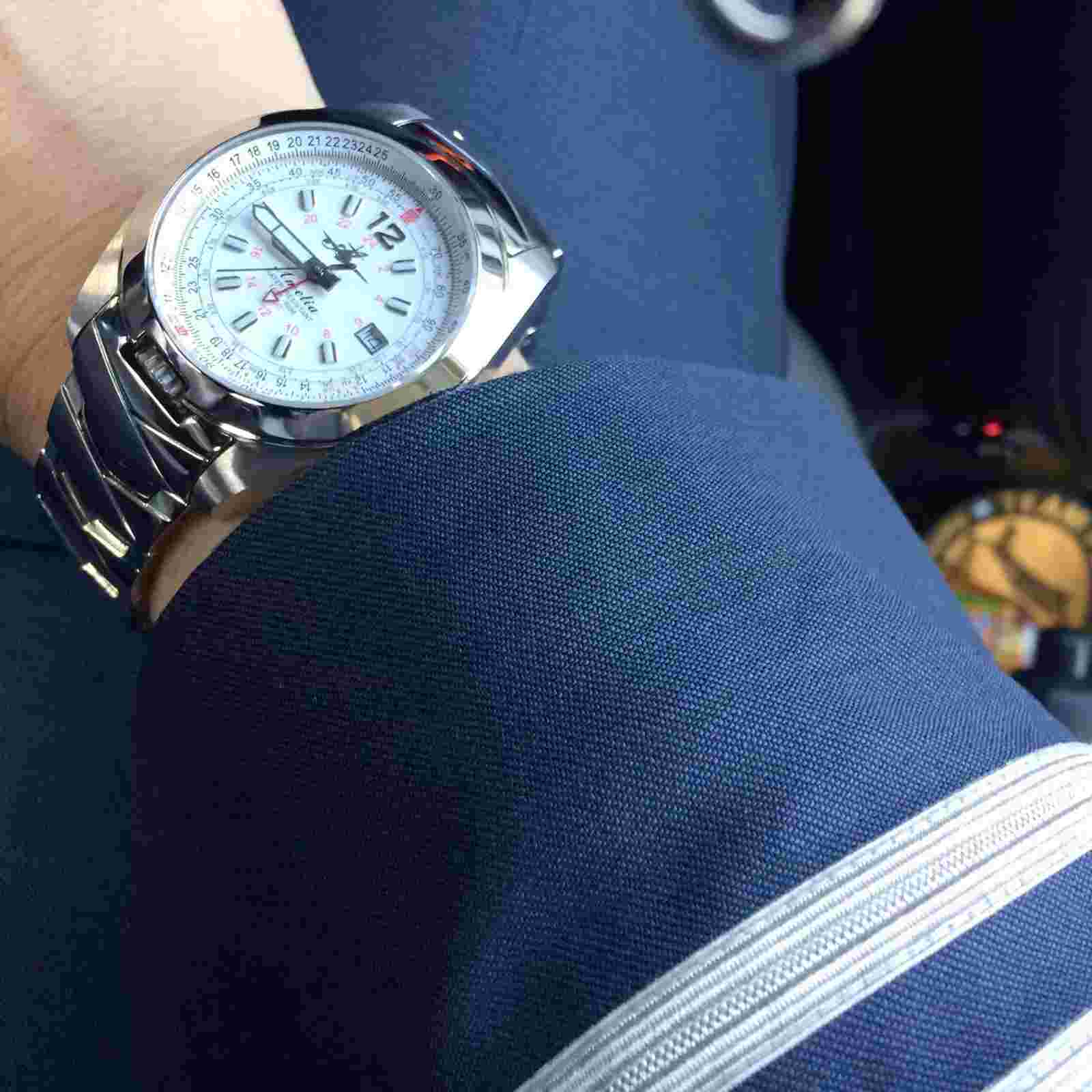 Abingdon Amelia Cloud White GMT Pilot Watch with Stainless Steel AM-CW-SSB