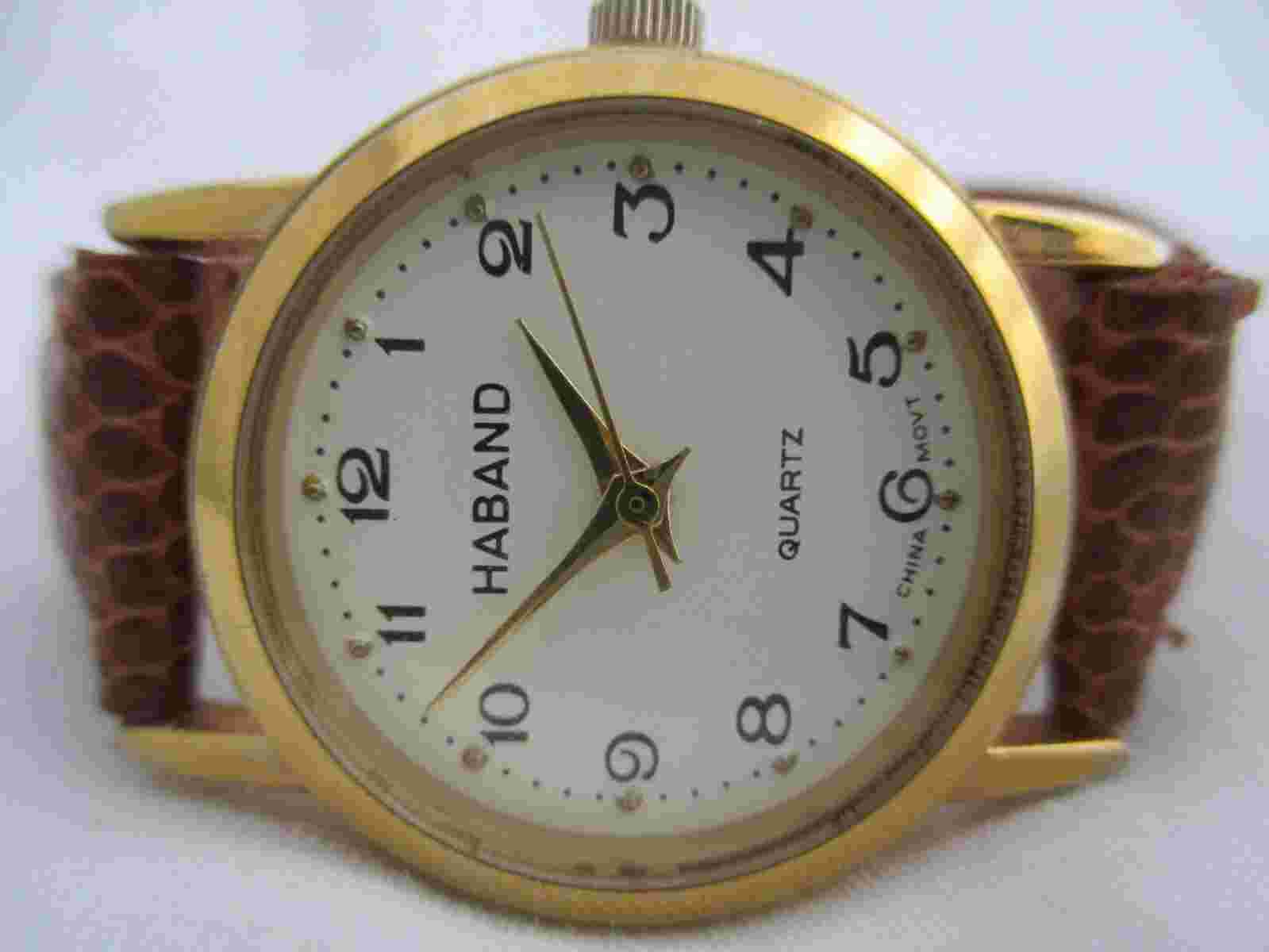 Haband Analog Wristwatch Brown Genuine Leather Buckle Band Gold Tone