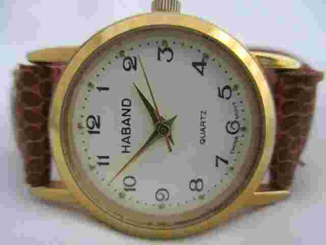 Haband Analog Wristwatch Brown Genuine Leather Buckle Band Gold Tone