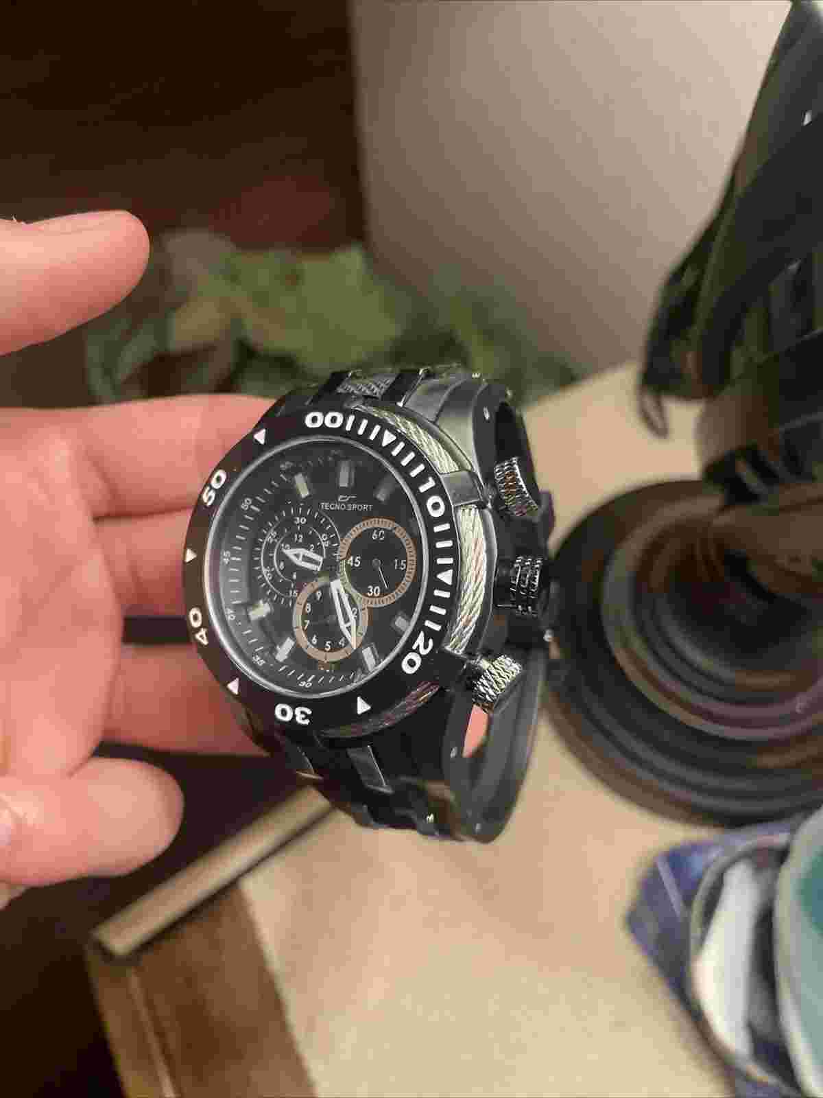 Technosport Mens Black Wire Watch Day Date Month Needs Battery