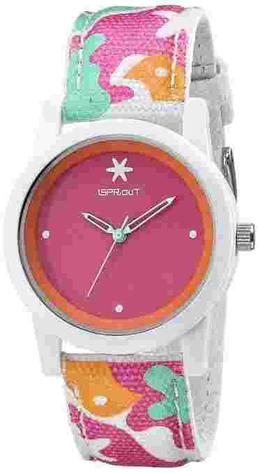 NEW-SPROUT PINK DIAL MULTI COLOR ORGANIC STRAP,WHITE RESIN CASE,ST/5528PKCO