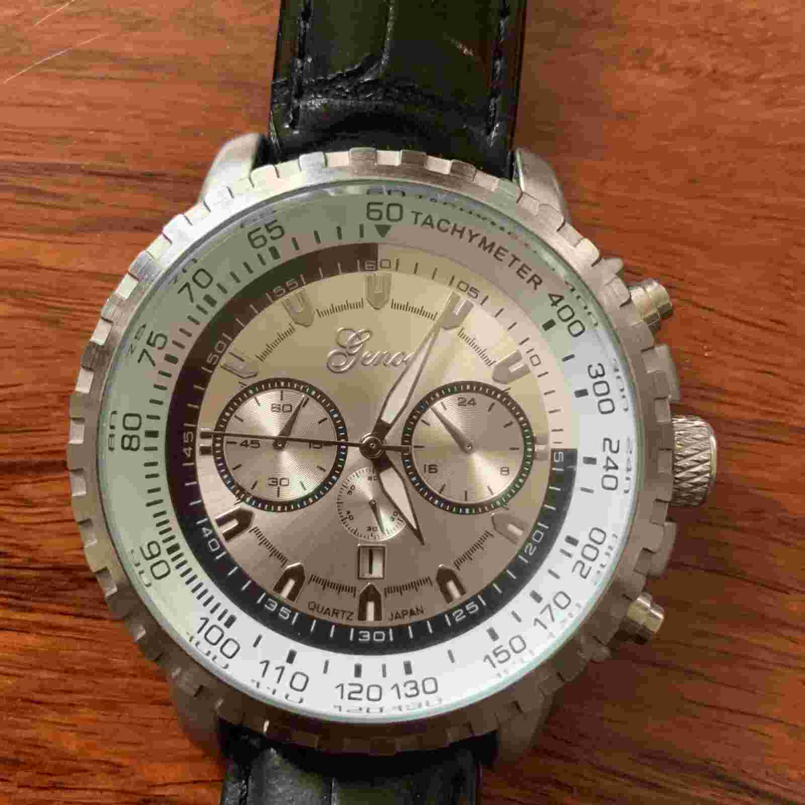 Genoa IP plating Tachymeter Quartz Watch, S/S Back, Water Res 3ATM