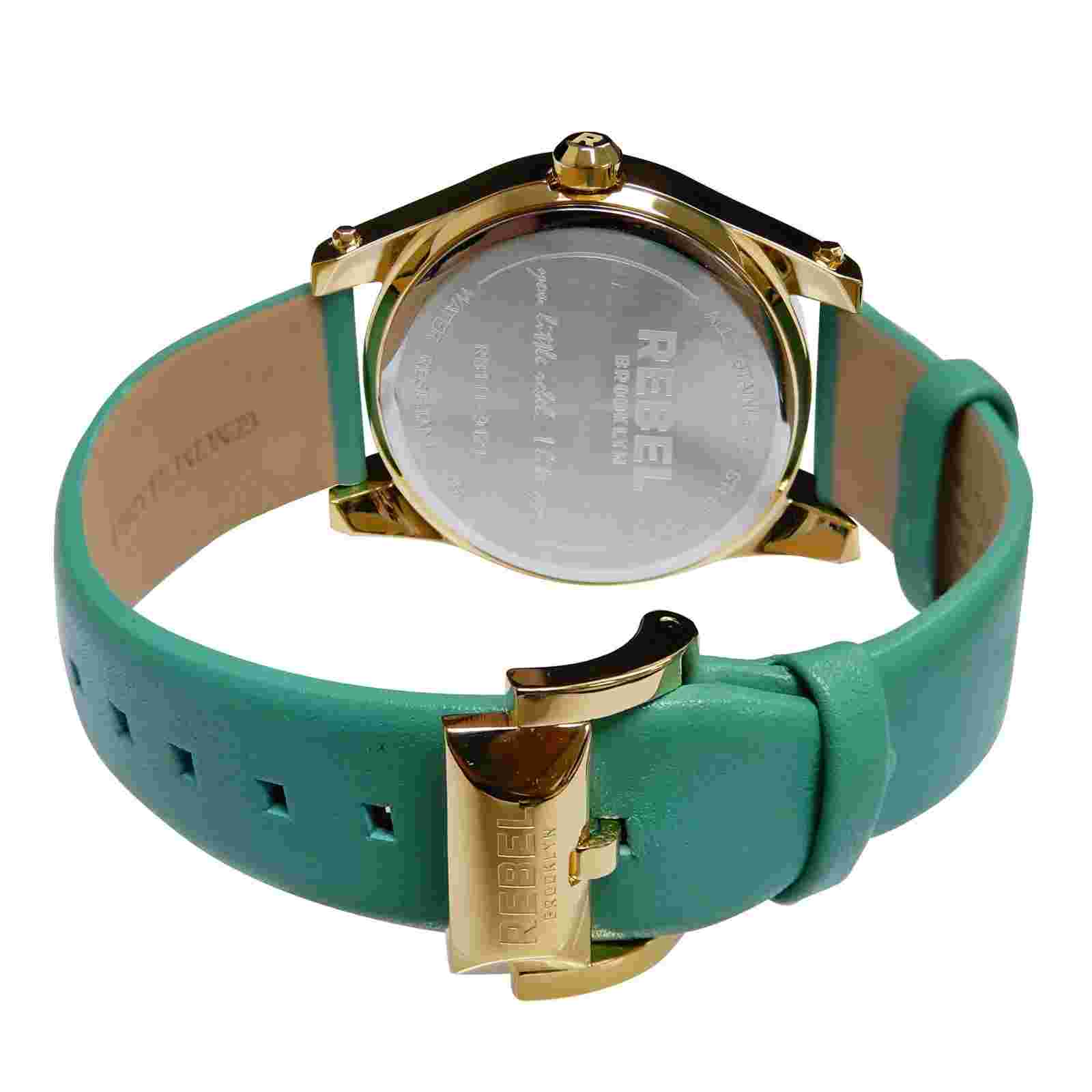 Rebel Women's RB111-9121 Gravesend Crystals Puzzel-piece Dial Teal Leather Watch