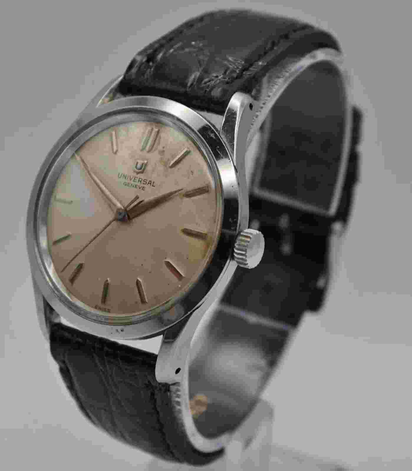 Universal Geneva 206513-1Manual wind stainless gents watch 17 Jewel Cal 332~1950