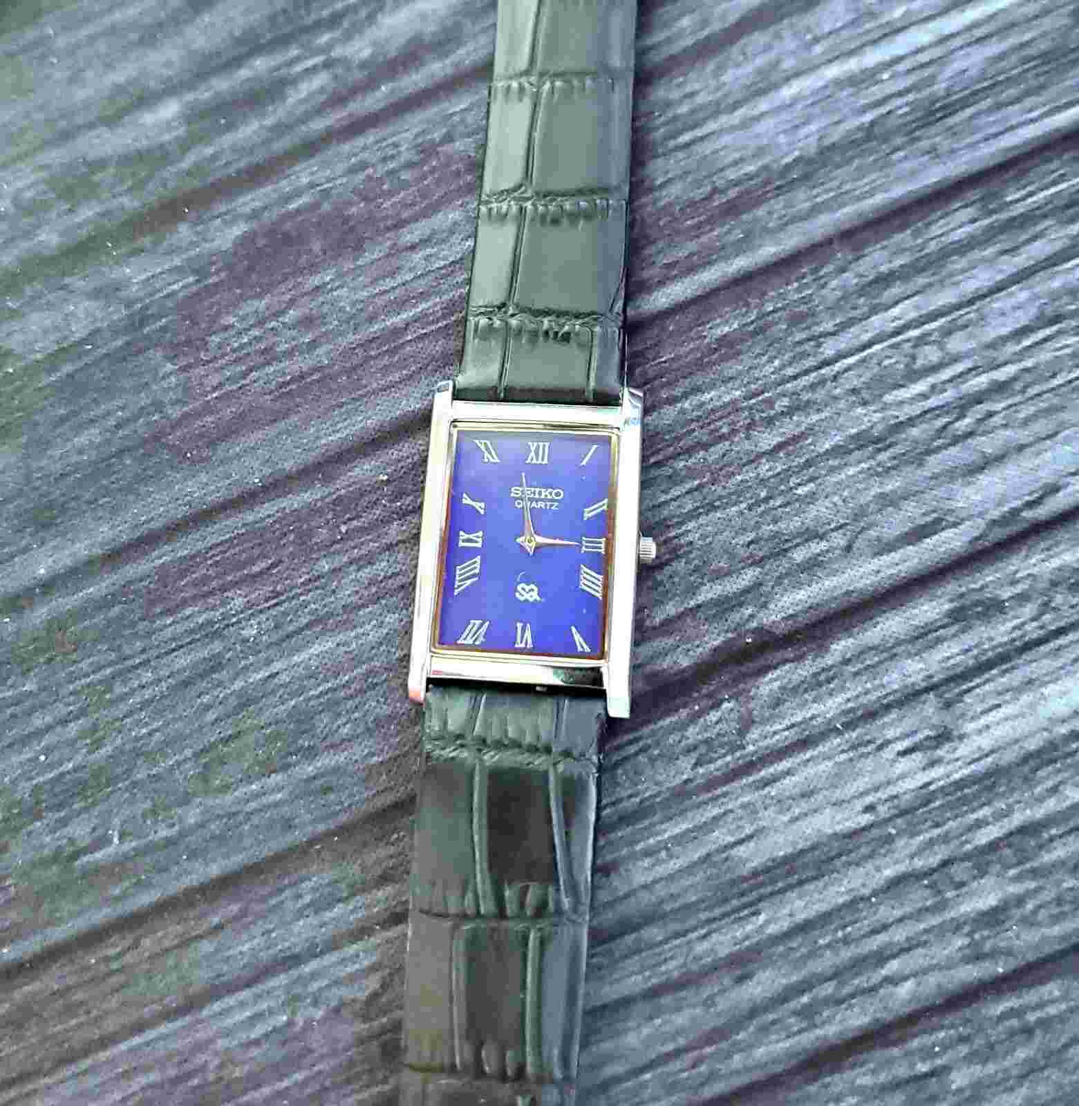 NOS Men's Slim Tank Blue Dial Dress Watch New Mvt & Batt🌟