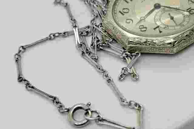 14k White Gold Waltham  - Sterling Silver Chain