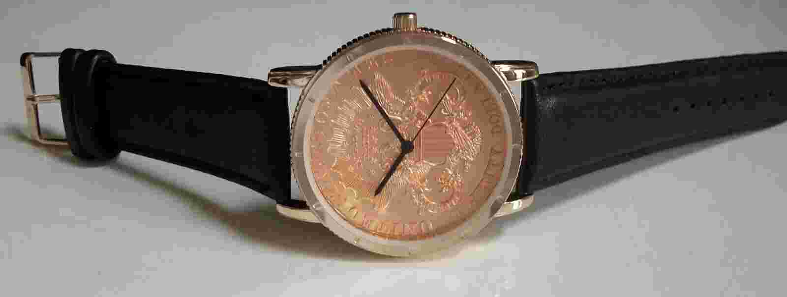 Men's Gold Finish Fashion Twenty dollar coin Dress Up Or party  Watch