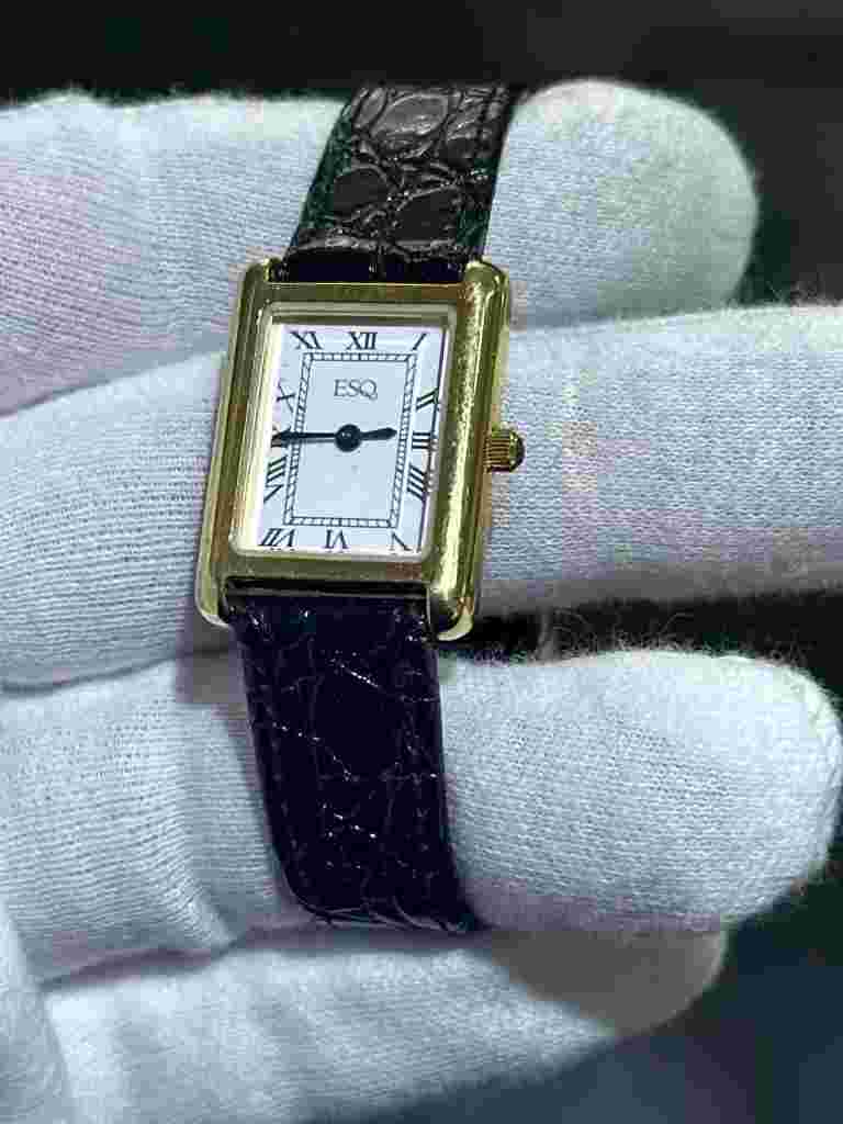 ESQ Vintage Gold Plated Stainless Steel White Dial Rectangular Quartz Watch Gift