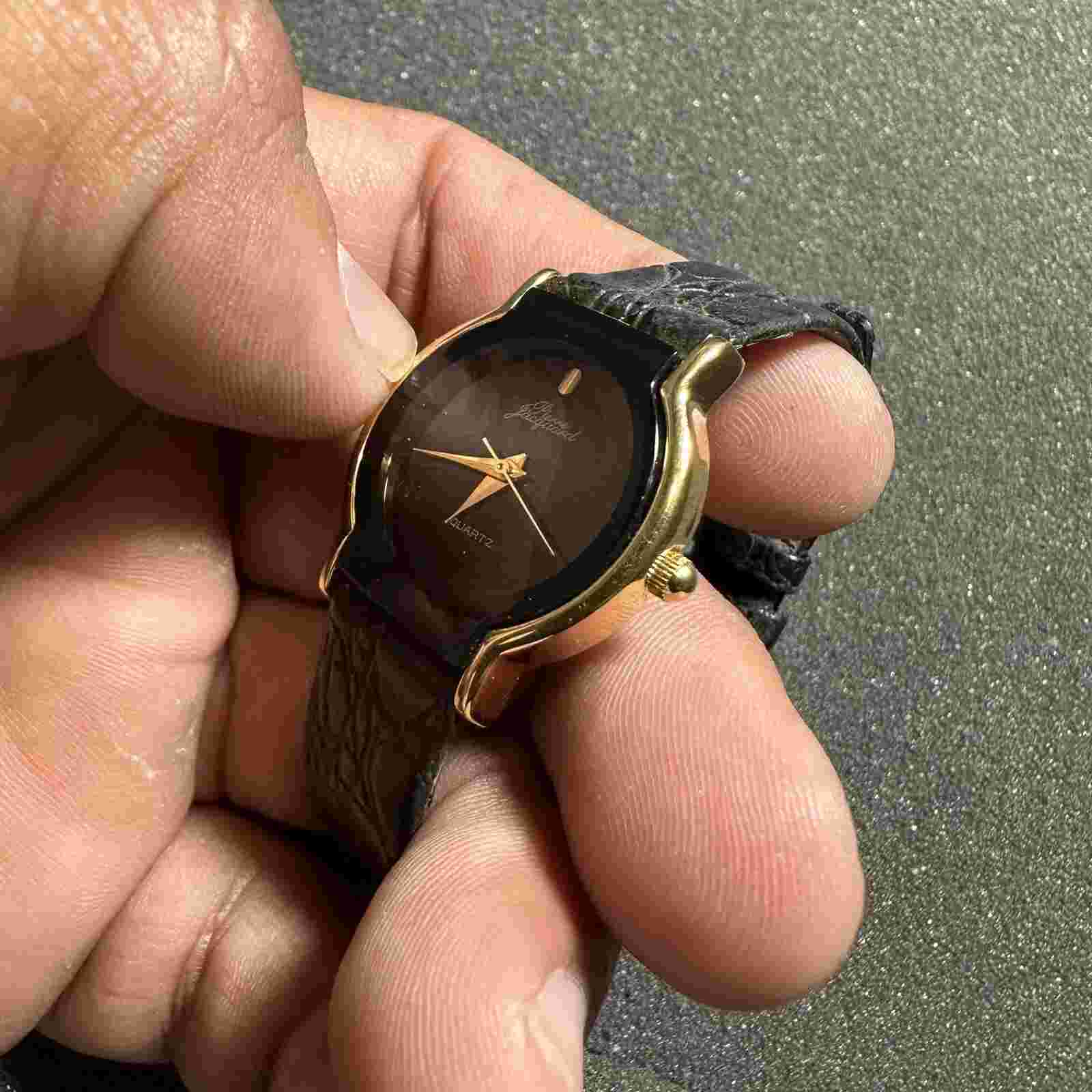 Pierre Jacquard Ladies Watch Gold Tone Black Dial Quartz Movement Working