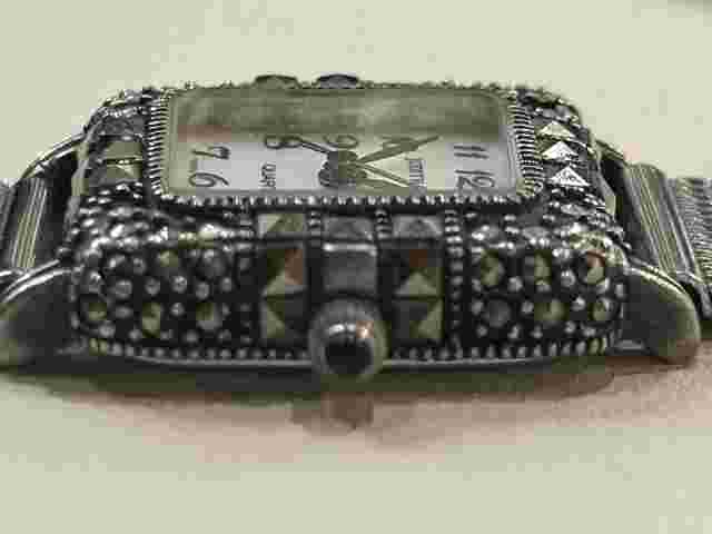 Judith Jack Art Deco Tankard Style Warch Sterling Case & Stainless Mesh Band