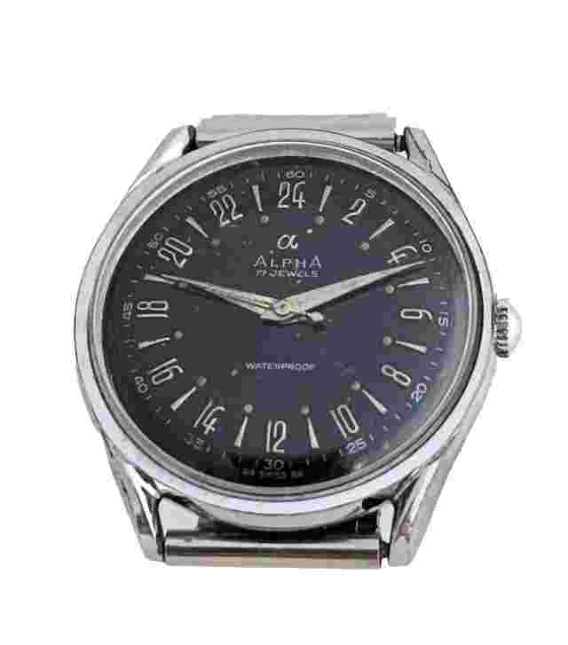 Alpha 24-Hour Dial 17J Manual-Wind Stainless Steel Watch, Slightly Used