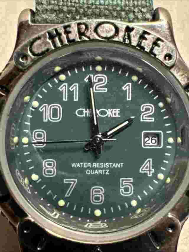 Vintage Cherokee Watch Green Day Date Water Resist Quartz - New Battery/Working