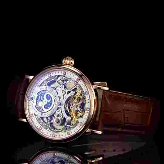 44MM KINYUED Automatic Mechanical Skeleton Moon Phase 3ATM Waterproof Watch
