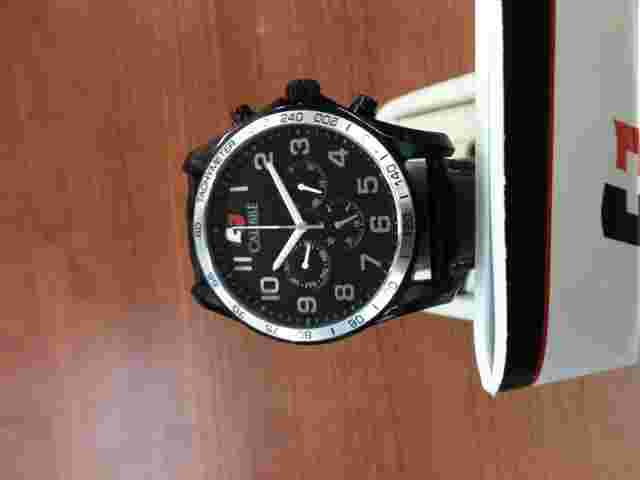 Calibre Men's SC-4B1-13-007.7 Buffalo Black Leather Calfskin Band Watch.
