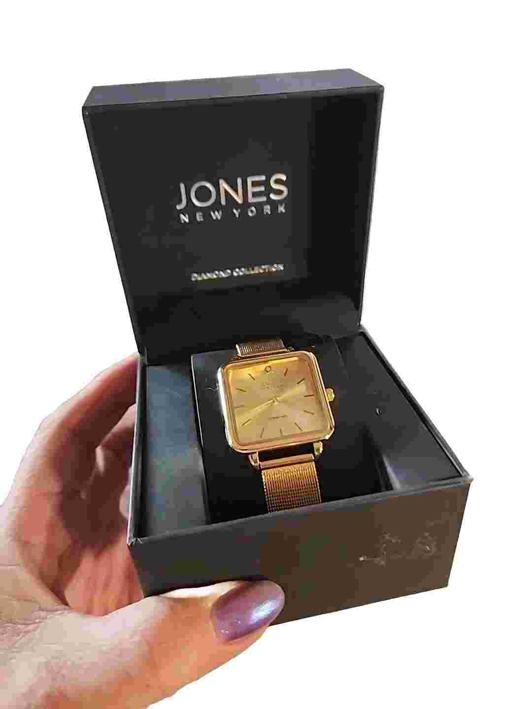 Jones New York Ladies Diamond Collection Mesh Gold Quartz Square Face