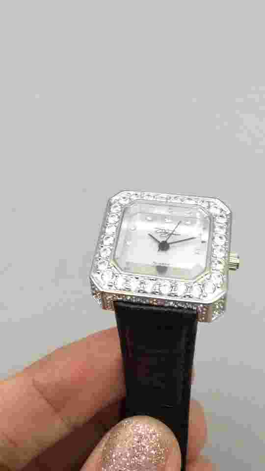 Suzanne Somers Watch Women 24mm Silver Tone MOP Crystals Black Band New Battery