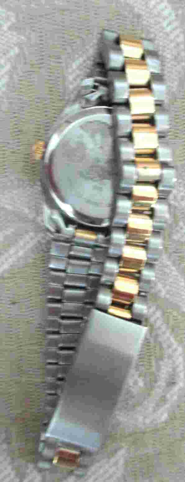 WATCH - LADIES ADOLFO - GOLD/SILVER W/DIAMOND AT 12 - 100FT WATER RESISTANT