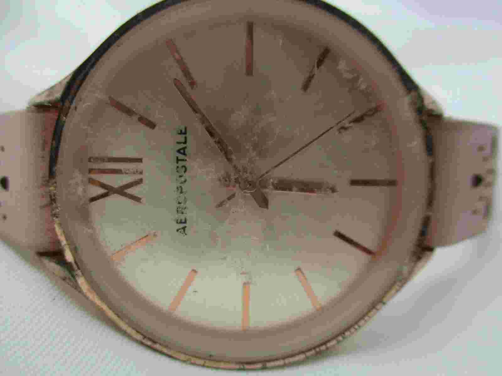 Aeropostale Analog Wristwatch Pink Floral Buckle Band Rose Gold Tone