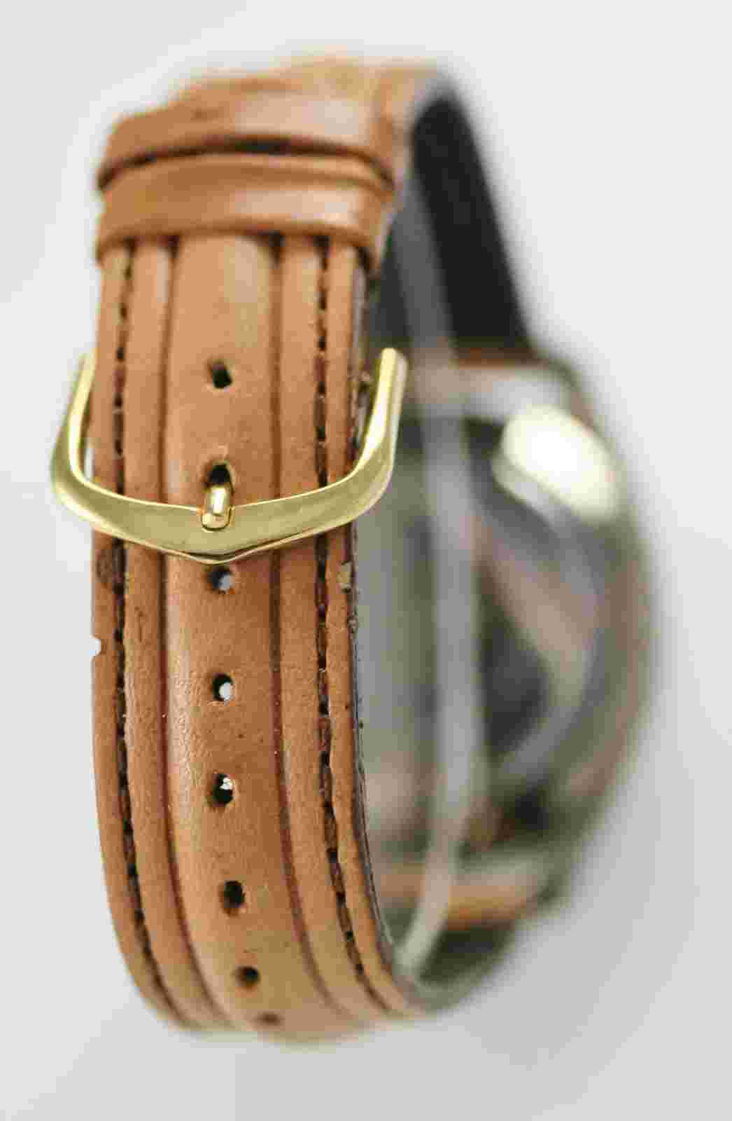 Luis Santini Mens Watch Black Stainless Silver Gold Tan Leather Water Res Quartz