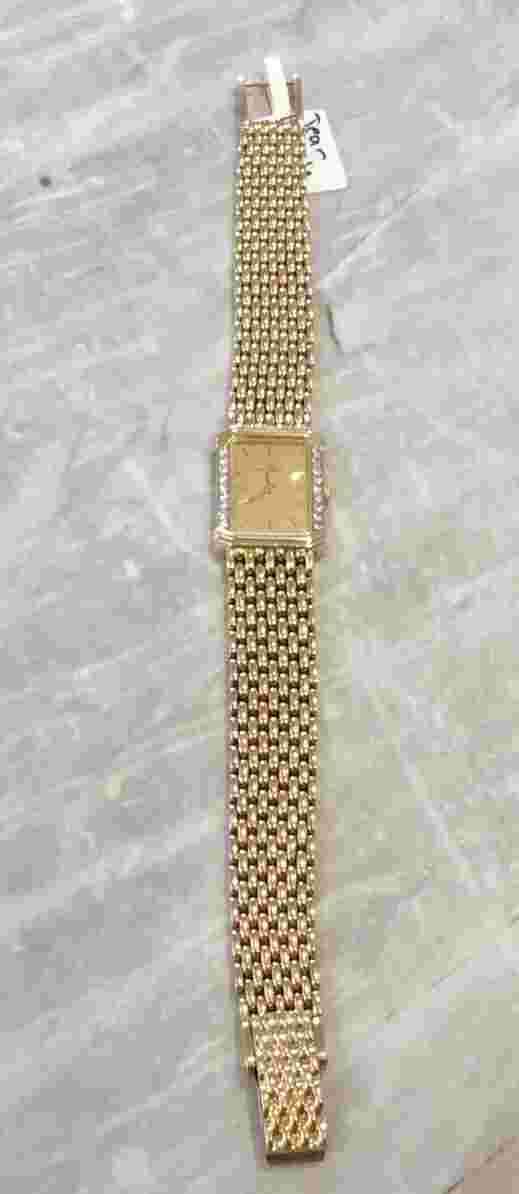 JEAN LASSALE Diamond Watch 18K Yellow Gold Ladies Tank Style 46.6 Grams