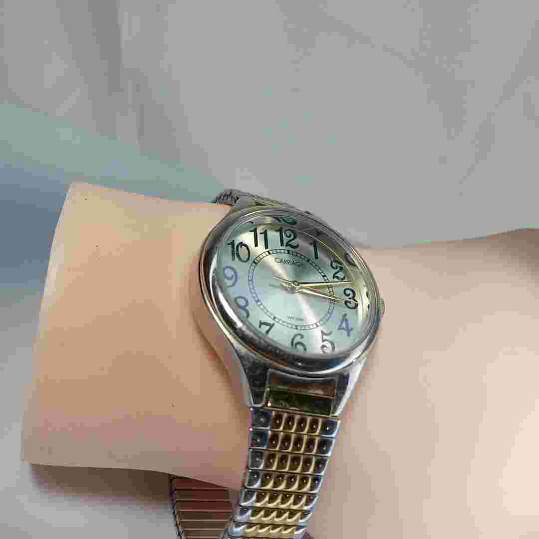 Carriage By Timex Watch Women 30m Gold Tone Stretch Steel Band New Battery READ