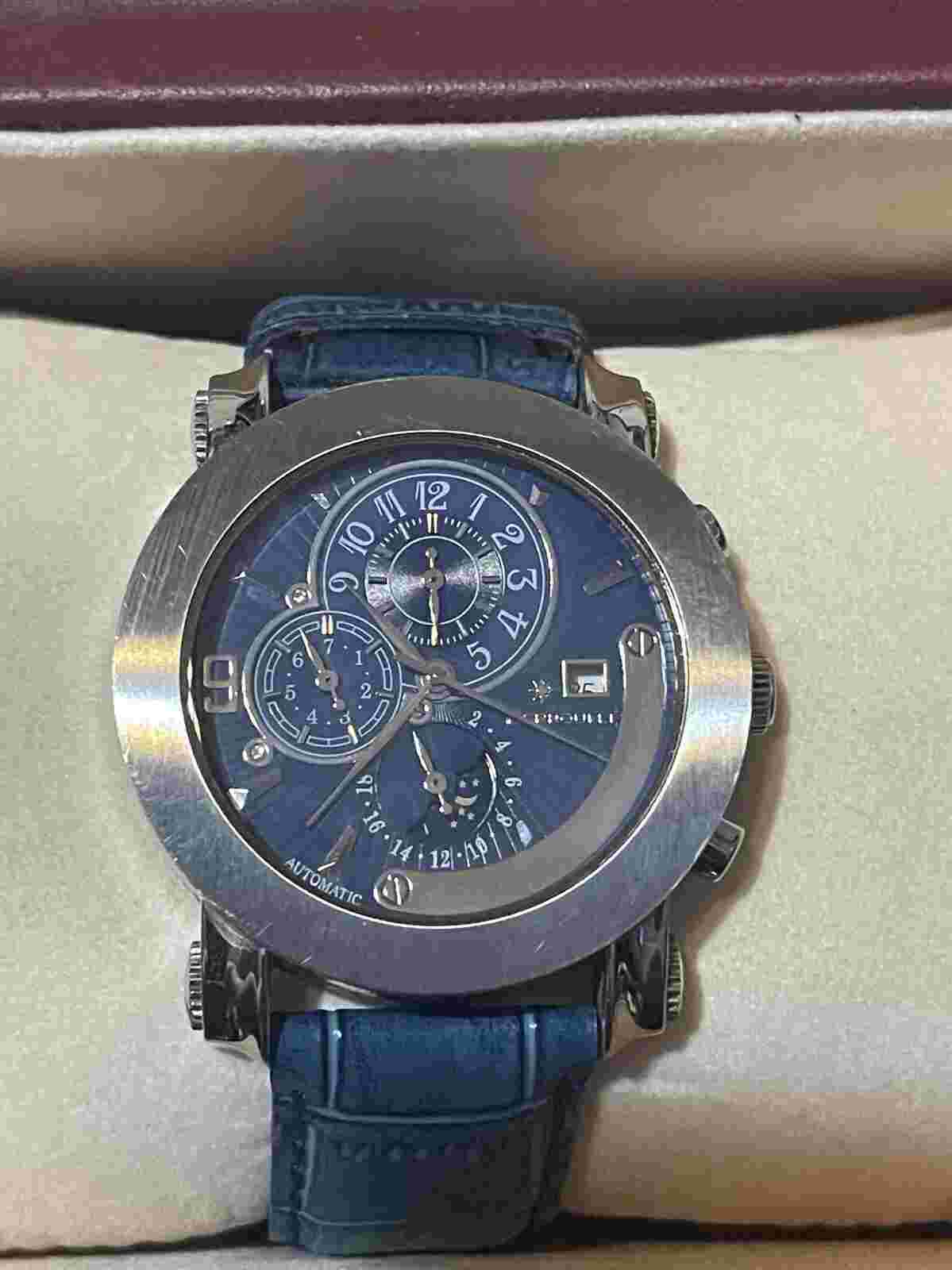 Bernoulli I Men’s Watch- Leather Blue Wristband With Silver Color Accents