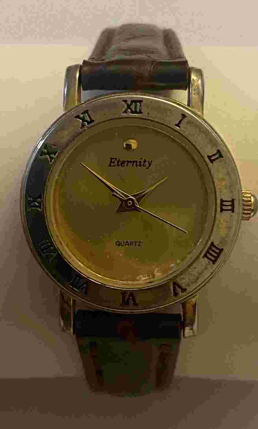 Eternity Analog Watch Gold Tone Roman Numerals Brown Buckle Band Working