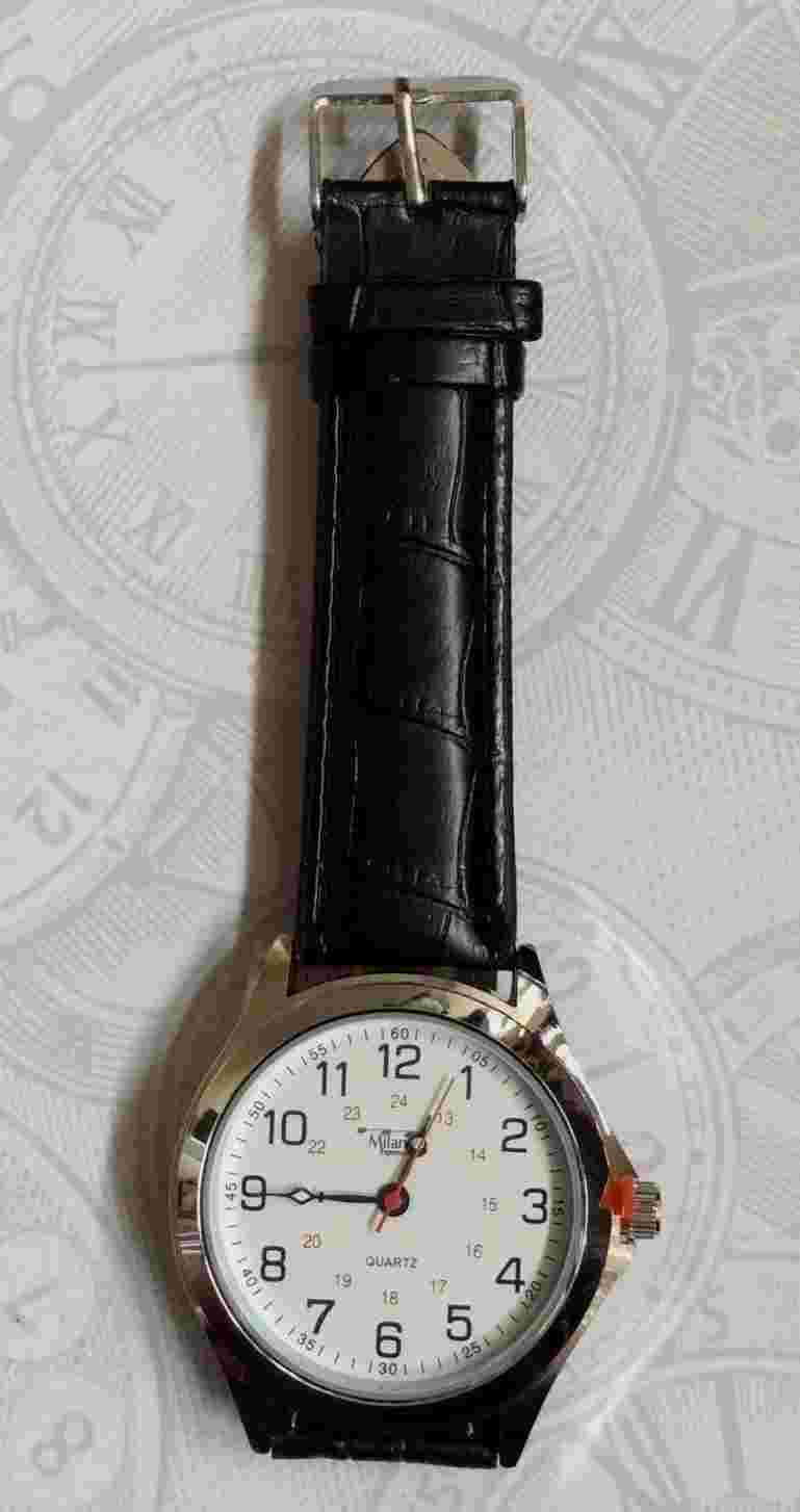 Milano Expressions Silver Men's Watch 12/24 Hours White Dial Black Leather Band!