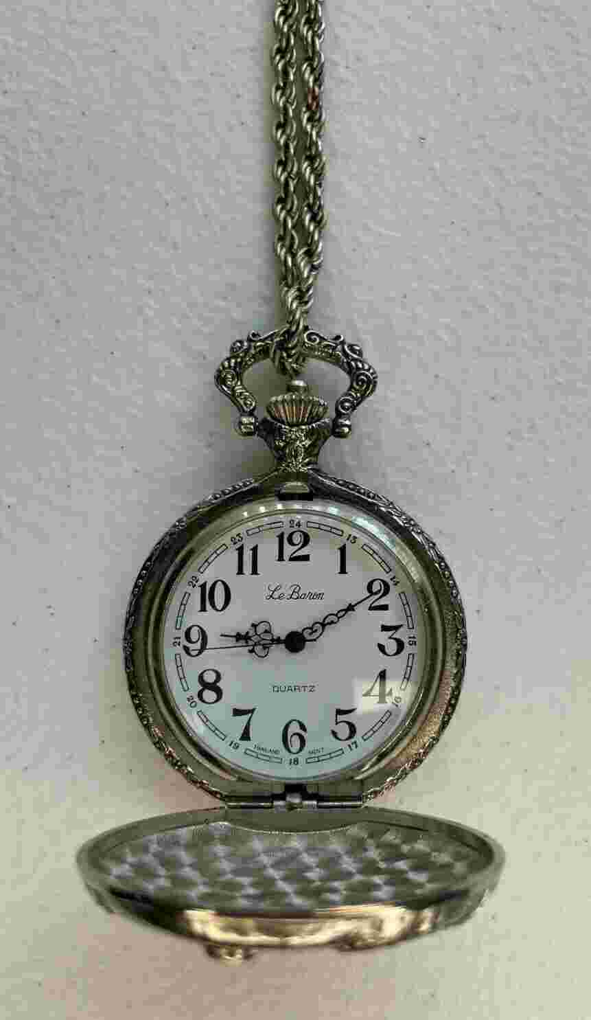 Vintage Le Baron Quartz Pocket Watch and Chain with Thailand Movement