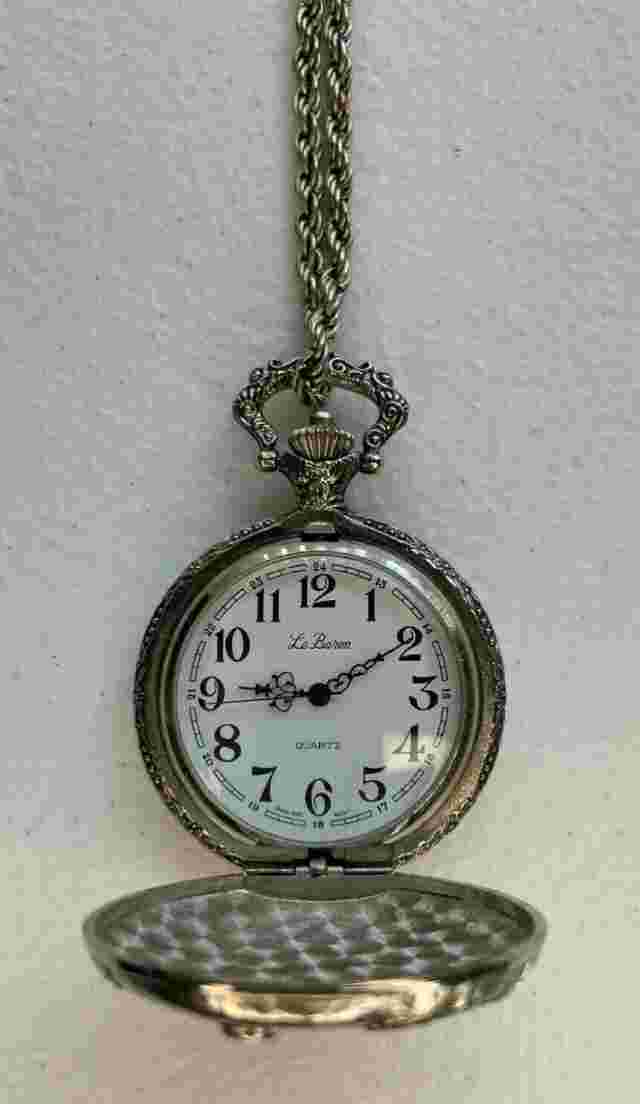 Vintage Le Baron Quartz Pocket Watch and Chain with Thailand Movement