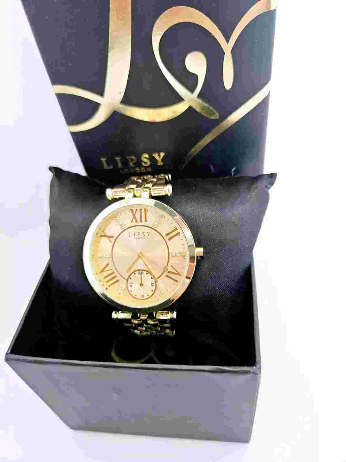 Lipsy Watch Ladies London New Gold Boxed Womens Gift Chrome
