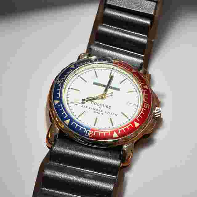 Vintage Colours By Alexander Julian Quartz Men’s Watch 44mm Pepsi New Battery