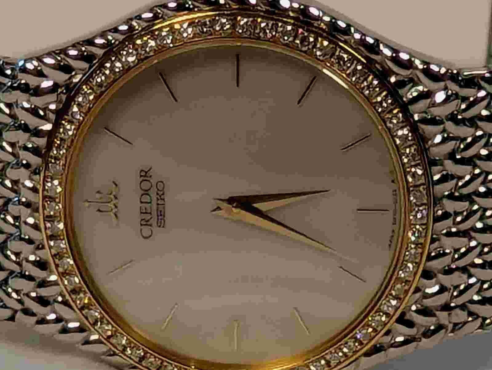 Men's Seiko Credor 8N70-6141 Diamond Bezel Yellow Gold 18k Dress Watch